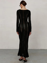 Robe midi à manches longues en laine tricotée