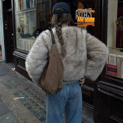 Manteau d'hiver court et duveteux en fausse fourrure