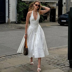 Robe de bal plissée dos nu à col V profond