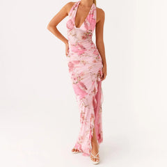 Robe maxi moulante à bretelles spaghetti et imprimé floral