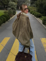 Manteau bomber en daim vert à fermeture éclair