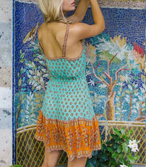 Robe bohème courte à bretelles sans manches en rayonne à fleurs