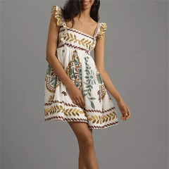 Robe courte à volants et imprimé floral, style trapèze