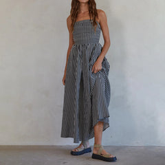Robe midi bustier fluide à rayures