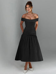 Robe longue trapèze asymétrique froncée