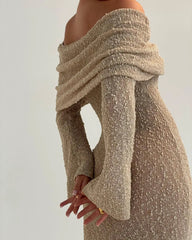 Robe midi à épaules dénudées en maille ajourée