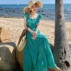 Robe bohème à manches papillon en dentelle et broderie florale