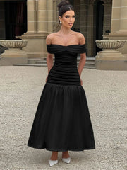 Robe longue trapèze asymétrique froncée