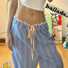 Pantalon Capri rayé à cordon de serrage décontracté