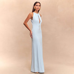 Robe de bal dos nu à lacets ajourés et taille haute