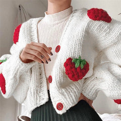 Gilet lanterne à col en V brodé de fraises