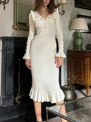 Robe maxi rétro en maille cintrée à volants