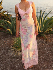 Robe courte à volants et col en V à fleurs
