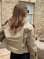 Manteau court kaki épais à poches style streetwear