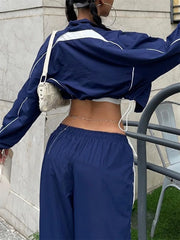 Pantalon large à cordon de serrage et blocs de couleur