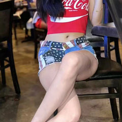 Short en jean rouge vintage classique