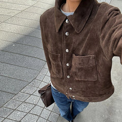 Manteau croisé en daim marron