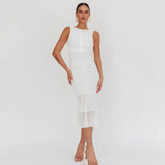 Robe de bal rose fourreau dos nu sans manches à volants