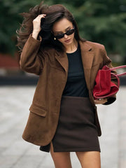 Manteau court d'automne rétro à poches et revers
