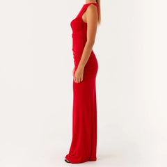 Robe moulante sans manches unie à motif boa