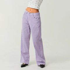 Pantalon en jean large à rayures taille haute