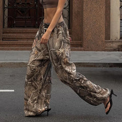 Pantalon large imprimé à cordon de serrage