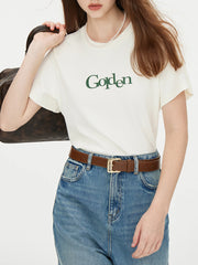 T-shirt décontracté à épaules imprimées avec lettres