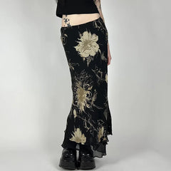 Jupe trapèze vintage à fleurs taille mi-haute