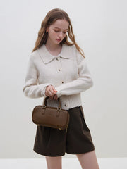 Cardigan gris à col polo en laine