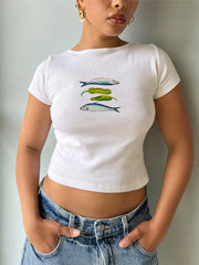 T-shirt à col rond et imprimé fruits, coupe ajustée