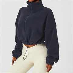 Manteau patchwork à fronces et fermeture éclair