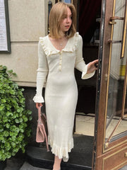 Robe maxi rétro en maille cintrée à volants