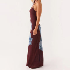 Robe de vacances dos nu fleurie à bretelles