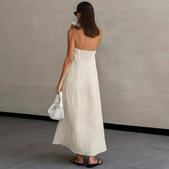 Robe midi bustier en coton kaki pour les fêtes