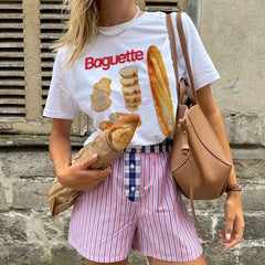 T-shirt mignon d'été à motif baguette et style streetwear