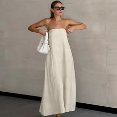 Robe midi bustier en coton kaki pour les fêtes
