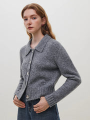 Cardigan gris à col polo en laine