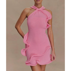 Robe moulante sans manches à col halter en dentelle