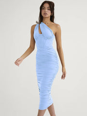 Robe midi asymétrique en maille ajourée