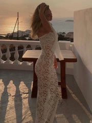 Robe longue bustier transparente à ruban de dentelle