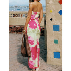 Robe de vacances bustier fendue à fleurs