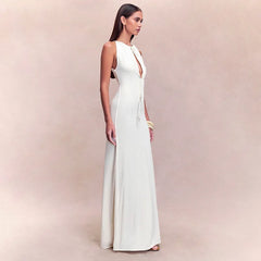 Robe de bal dos nu à lacets ajourés et taille haute