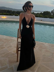 Robe longue transparente à décolleté plongeant et imprimé floral