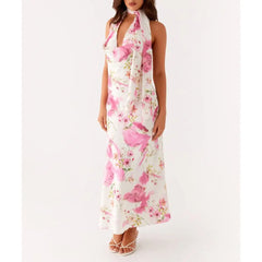 Robe de vacances à col bénitier fleuri et dos nu