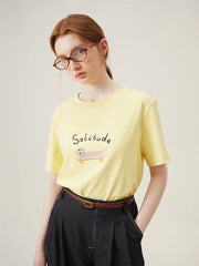 T-shirt imprimé en coton à manches tombantes