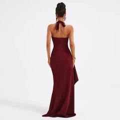 Robe longue fendue à col V et dos nu