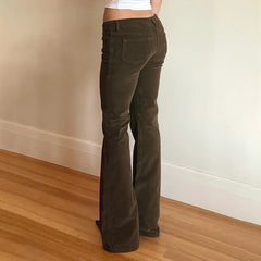 Pantalon bootcut en velours côtelé taille basse