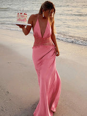 Robe longue de plage bustier en résille à ruban