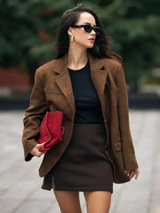 Manteau court d'automne rétro à poches et revers