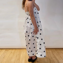 Robe de vacances trapèze à pois volantés